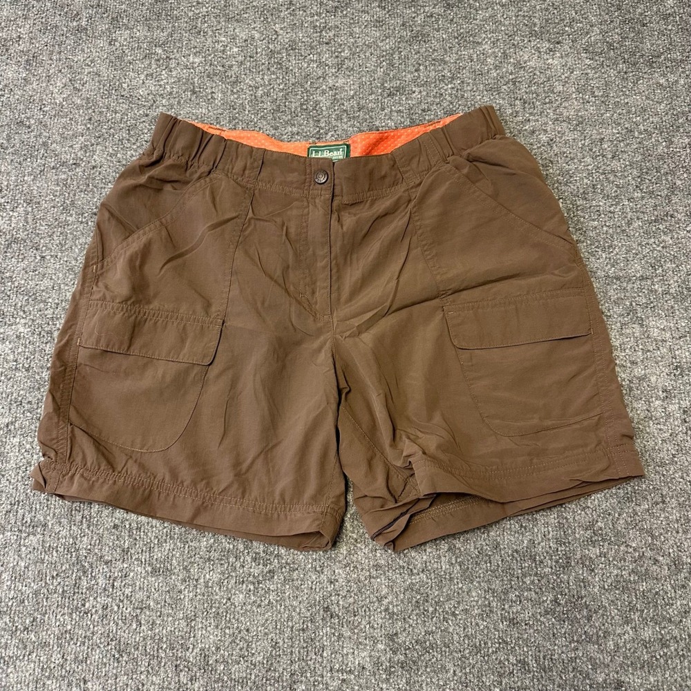 LL Bean Shorts Womens Size 12 Brown Nylon Cargo Hiking Outdoor Elastic Waist